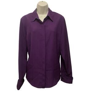 Aparenza Y2K Purple Checkered Jacquard Semi Sheer Button Up Blouse L Minimalist